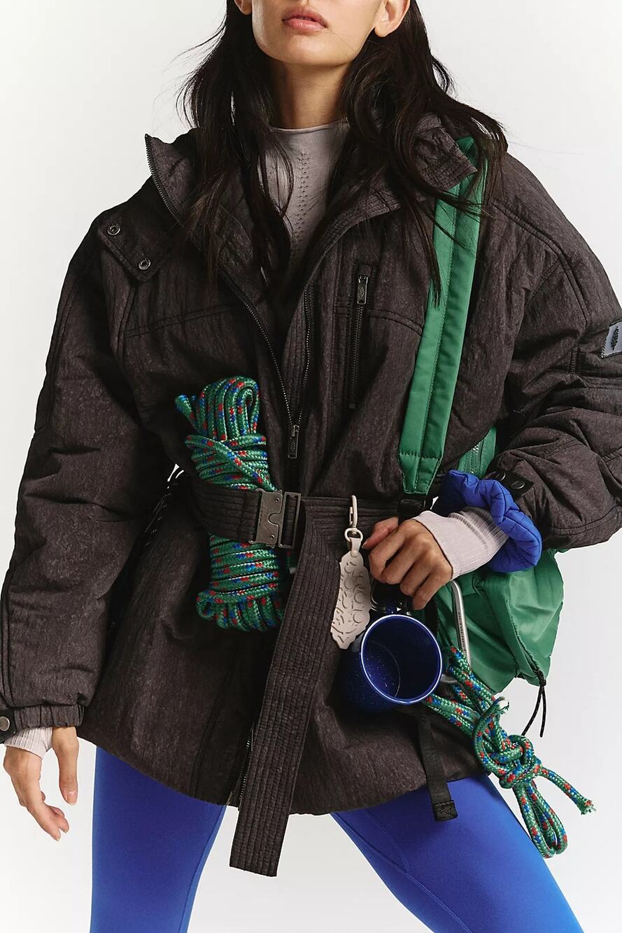 New FREE PEOPLE Care Tricked Out Trek Utility Puffer Jacket BELTED $348 MEDIUM